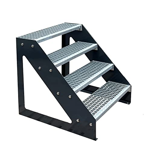 Kaminbau Mierzwa Premium Treppe Anthrazit Freistehend 4 Stufen(Verzinkt)(Breite 600 mm) (Höhe 76cm) Wetterfest Gitterroststufe Gartentreppe von Kaminbau Mierzwa