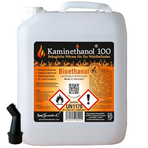 10 L Bioethanol 100% Ethanol 10 Liter Bio Alkohol 10 L Kanister Kamin Ausgießer von Kaminethanol