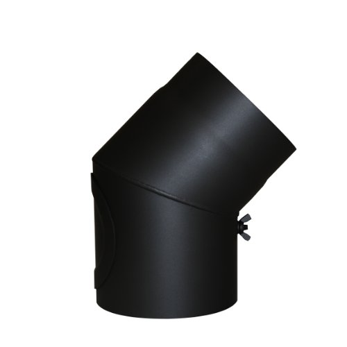 Kamino Flam Bogenknie schwarz mit Tür, Winkel von 45°, Abgasrohr aus Stahl mit hitzebeständiger Senotherm Beschichtung, geprüft nach Norm EN 1856-2, Durchmesser: ca. 150 mm von Kamino-Flam