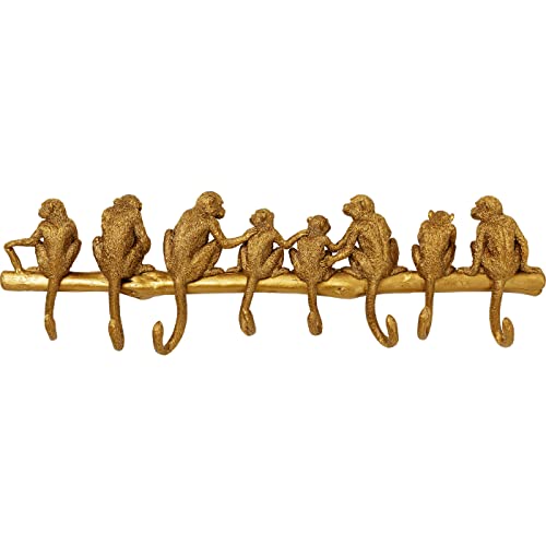 Kare Design Monkey Hook Gold, Wandgarderobe mit 8 Haken im Äffchen Motiv, Wanddekoration, Garderobenleiste, Accessoire, 21,5x69,5x5,5cm von Kare