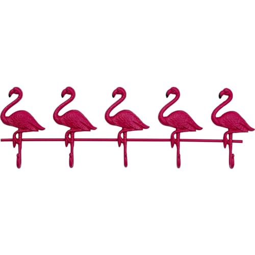Kare Design Wandgarderobe Flamingo Road, Pink, Garderobenleiste mit 5 Haken, Flamingo Motiv, Stahl, 22x68x5 cm (H/B/T) von Kare