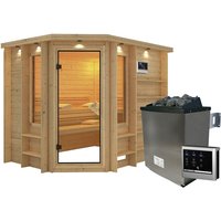 KARIBU Sauna »Mitau«, inkl. 9 kW Saunaofen mit externer Steuerung, für 4 Personen - beige von Karibu