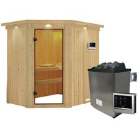 KARIBU Sauna »Vijandi«, inkl. 9 kW Saunaofen mit externer Steuerung, für 3 Personen - beige von Karibu