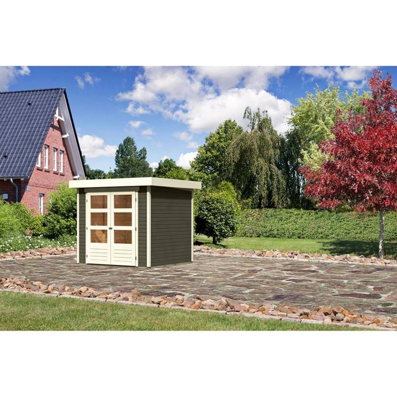 Karibu (Modul-) Holz-Gartenhaus Raala 2 Tür modern Terragrau BxT: 213x217cm von Karibu