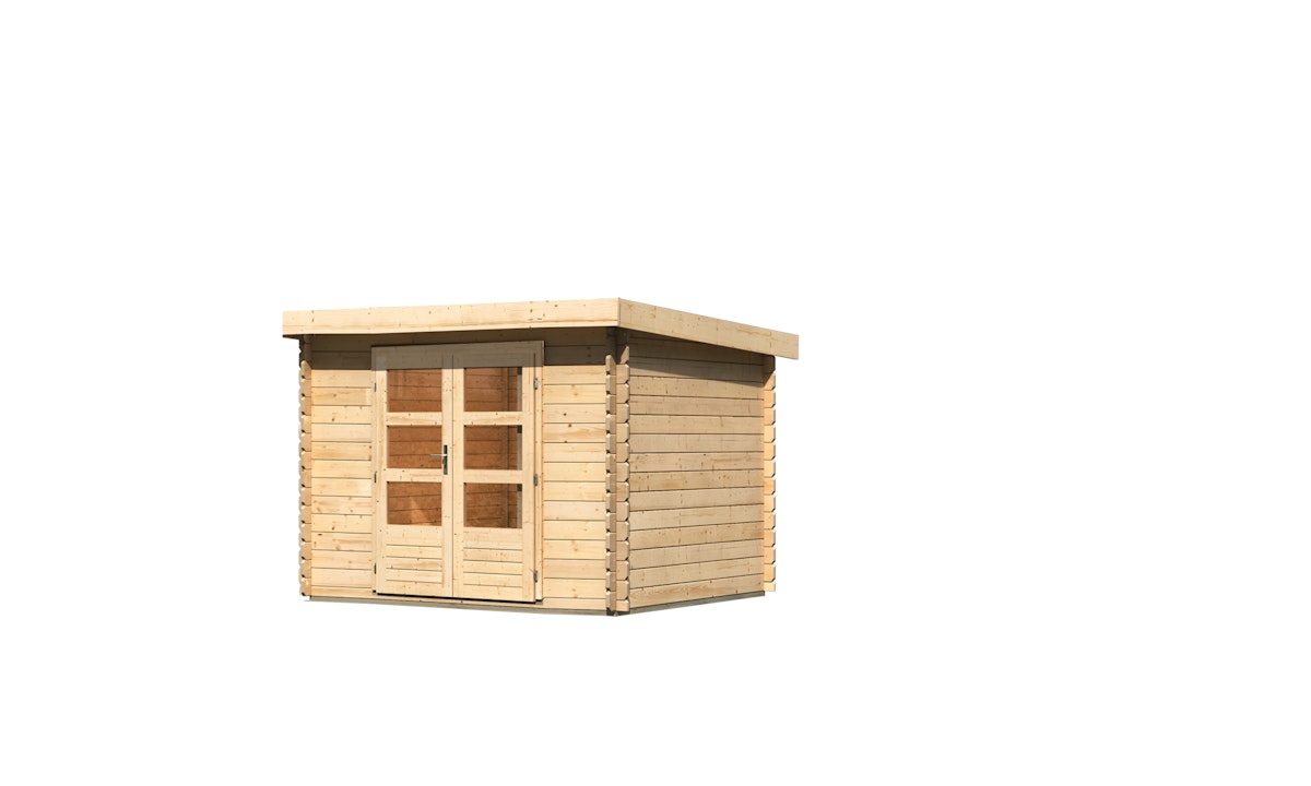Karibu Gartenhaus Blockbohlenhaus Olaf 3 mit erhöhter Schneelast (300 kg/m²) - 28 mm-297 x 237 cm-naturbelassen & gratis Gartenhaus-Pflegebox von Karibu