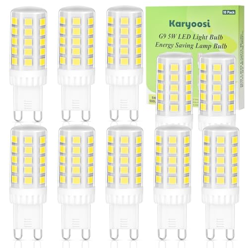 Karyoosi 10er G9 LED Lampe, LED Leuchtmittel 5W Kaltweiß 6000k Ersetzt 50W Halogen Lampe, G9 LED Glühbirne 500LM, G9 Sockel LED Birne Lampen Nicht Dimmbar AC220-240V von Karyoosi