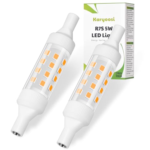 Karyoosi R7s LED 78mm, R7S LED Lampe J78 5W 550LM, Warmweiß 3000K, R7s Led Leuchtmittel ersatz für 60W R7S Halogenlampen, 360° Abstrahlwinkel LED-Stab, AC 220V - 240V Nicht Dimmbar 2 Stück von Karyoosi