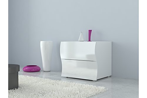 Kasama Moderner Nachttisch aus Wellpappe mit 2 Schubladen, Made in Italy, Nachttisch, Schrank für Schlafzimmer, 50x40h41 cm, glänzend weiße Farbe von Kasama