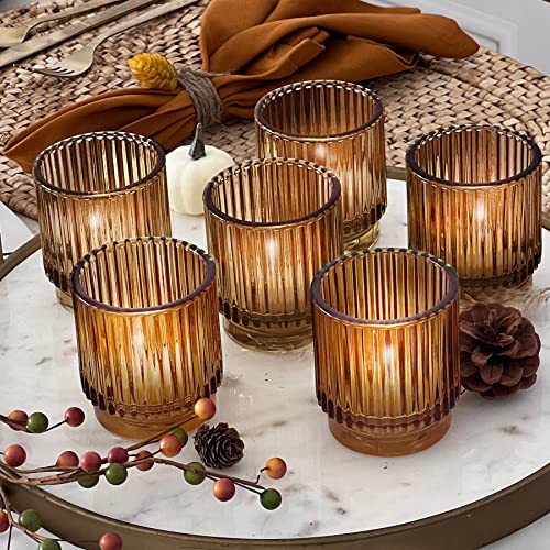 Kate Aspen Vintage Gerippte Teelichthalter und Votivkerzenhalter aus Glas (6 Stück), Herbstdekor, Boho-Dekor, Regaldekoration (27206AB) von Kate Aspen