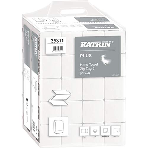 KATRIN® Papierhandtuch, PLUS Zig Zag 2, Tissue, 2lagig, V-Falzung, 20 x 200 Tücher, 23 x 22,4 cm, weiß (4.000 Stück), Sie erhalten 1 Karton á 4000 Stück von Katrin