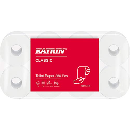 Katrin Toilettenpapier 3 lagig, Klopapier, WC Papier – Katrin Classic Toilet 250 ECO – 8 Rollen, ökologisch, weiß von Katrin