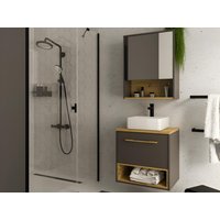 Badmöbel hängend mit Aufsatzwaschbecken & Spiegelschrank - B. 60 cm - Anthrazit - YANGRA von Kauf-unique