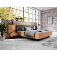 Bett mit Bettkasten mit Nachttischen + Matratze - 160 x 200 cm - 2 Schubladen + LEDs - Holzfarben & Anthrazit - FRANCOLI von Kauf-unique