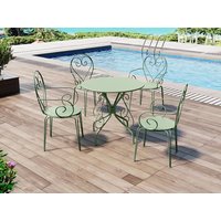 Garten-Essgruppe: Tisch + 4 stapelbare Sessel - Metall in Eisenoptik - Grün - GUERMANTES von MYLIA von MYLIA