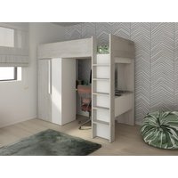 Hochbett mit Schreibtisch & Kleiderschrank - 90 x 200 cm - Holzfarben Grau & Weiß - NICOLAS von Kauf-unique