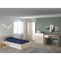 Kinderbett mit 1 Schublade + Lattenrost + Matratze - 90 x 190 cm - Naturfarben & Weiß - IPLIA von Kauf-unique