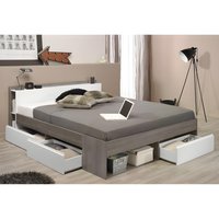 PARISOT Bett mit Stauraum & Schubladen + Lattenrost - 160 x 200 cm - Taupe & Weiß - DEBAR von Kauf-unique