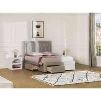 Polsterbett mit Schubladen + Matratze - 140 x 190 cm - Samt - beige - LEOPOLD von Kauf-unique