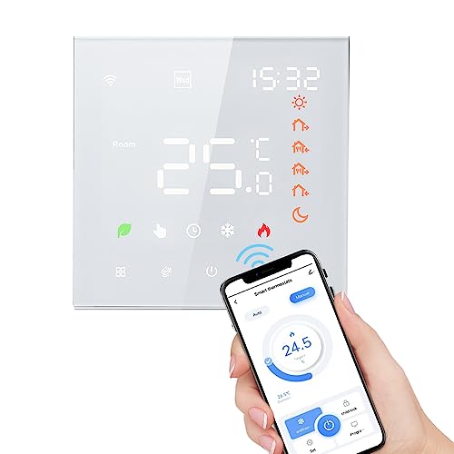 Kavolet Tuya Smart Wi-Fi-Thermostat, Sprachsteuerung, 3 A, für Warmwasserbereitung, Digitaler programmierbarer LCD-Display-Touchscreen-Temperaturregler, kompatibel mit Amazon Google Home von Kavolet