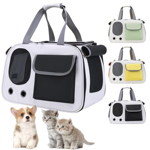 Transporttasche für Katze Hund, Hundetragetasche Transporttasche, 45 x 28 x 26 cm Faltbare Katzentransportbox mit Atmungsaktiven Löchern und Taschen für Mittelgroße Katzen, Kleine Hunde (Grau) von Kayuneed