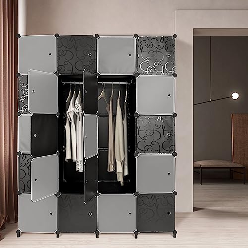 Kedia Kleiderschränke, Modulare Schrank Garderobenschrank, Schlafzimmerschrank, Kunststoffschrank mit Türen, Tragbarer Kleiderschränke (180 * 145 * 47CM) von Kedia