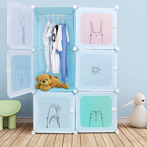 Kinderkleiderschrank, Schlafzimmerschrank, Modularer Kunststoffschrank mit Türen, Tragbarer Kleiderschränke, Garderobenschrank für Kinder (74 * 37 * 110cm blau) von Kedia