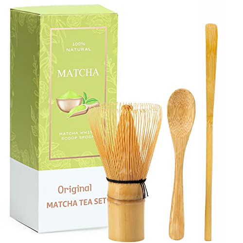 Keepaty Matcha-Schneebesen, 3er-Set, 100 Zinken, Matcha-Schneebesen, traditionelle Schaufel, traditioneller Löffel, grüner Tee, Pulver, Schneebesen, japanisch, handgefertigt von Keepaty