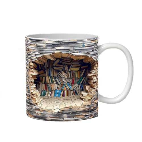 3D-Bücherregal-Tasse, 3D Bookshelf Mug, A Library Shelf Cup, Kaffee-Tasse, Bibliothek Bücherregal Becher, Mehrzweckbecher mit kreativem Raumdesign, 3D-Kaffeetasse ein fantastisches Geschenk (C) von Keeplus