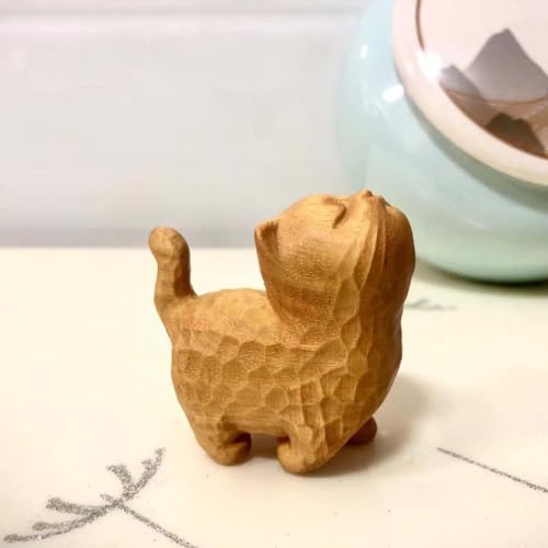 Tiny Cute Wooden Cat, Kleine süße hölzerne Katze, Handgefertigte, aus Holz Geschnitzte Katzen, Holzornamente, Buchsbaum kleine hölzerne Katze Figuren, stolze Kätzchen Ornament (B) von Keeplus