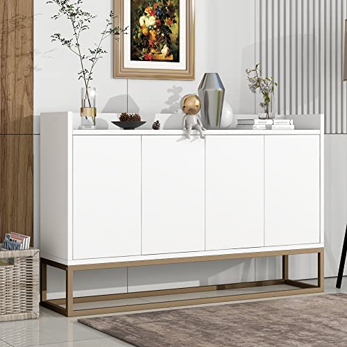 Kehun Sideboard Aufbewahrungsschrank Weiß für Wohnzimmer und Esszimmer Küche, Kommode Schrank Buffetschrank 120×30×80 cm mit 4-Türiger Griffloser. von Kehun