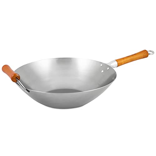 Ken Hom großer Wok 36 cm Induktion Wokpfanne aus Karbonstahl mit Buchenholz-Stiel & Gegengriff von Ken Hom