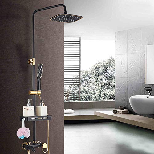 Schwarz Gold Duschsystem Duscharmatur Duschset mit Regendusche Handbrause und Duschstange Brausegarnitur Duschsäule für Dusche von KenSyuInt