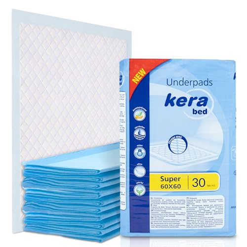KERA® saugstarke Inkontinenz-Bettunterlage - 30 x Einweg Krankenunterlagen 60x60 mit “Cotton Feel” Comfort - Inkontinenzunterlage Wickelunterlage einweg wasserdicht von Kera