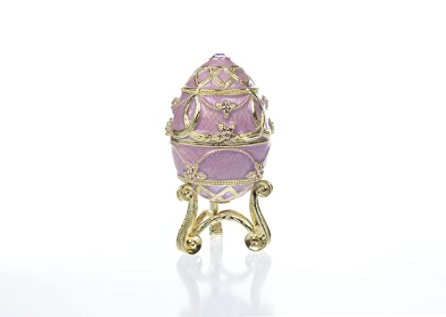 Schmuckkästchen Fabergé-Ei mit Blumenvase im Inneren, handgefertigt, dekoriert, Violett von Keren Kopal