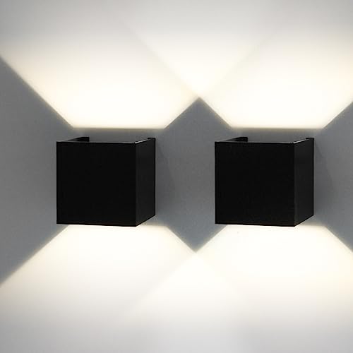 Kerry 2 Stücke LED Wandleuchten Aussen Innen, 6W 3000K IP54 Wasserdichte Außenlampe mit Einstellbarer Lichtstrahl, Warmweiß Schwarze Aussenlampe Wand von Kerry