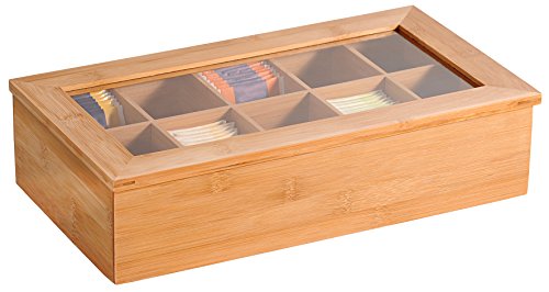 Kesper | Teebox mit 10 Fächern und Sichtfenster, Material: Bambus, Maße: B: 36 x T: 20 x H: 9 cm, Farbe: Braun | 58901 13 von Kesper