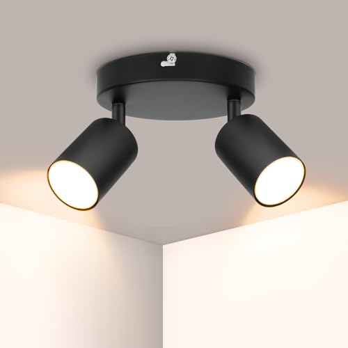 Ketom GU10 Deckenstrahler LED Schwarz - Deckenstrahler 2 Flammig Rund - Modern LED Deckenleuchte Schwenkbar - Drehbar Deckenlampe 2 Flammig - Ohne Leuchtmittel von Ketom