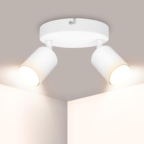 Ketom Deckenstrahler LED Weiß - Deckenstrahler 2 Flammig Rund - LED Deckenleuchte Schwenkbar - GU10 Deckenlampe Spot Modern - Ohne Leuchtmittel von Ketom