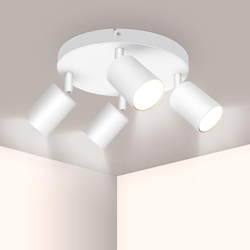 Ketom Deckenstrahler LED Weiß - LED Deckenstrahler 4 Flammig Rund - Strahler Deckenleuchte Modern - GU10 Deckenleuchte Spot Schwenkbar - Deckenlampe 4 Flammig für Küche, Wohnzimmer, Ohne Leuchtmittel von Ketom
