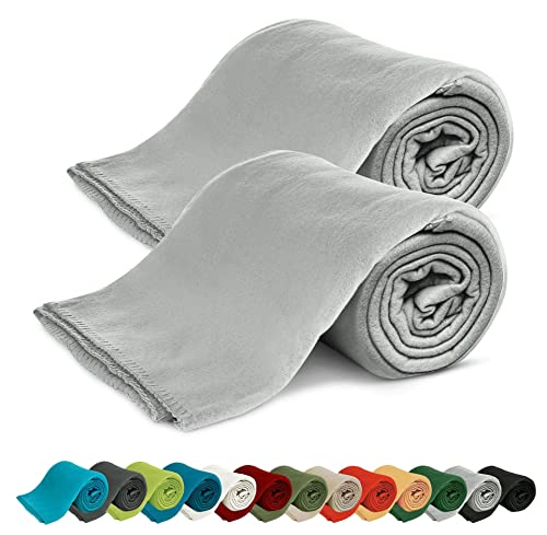 KiGATEX 2er Pack Polar Fleecedecke Uni - Tagesdeckenset - Sofaüberwurf - 130x160 cm - ca. 420g pflegeleicht – Oeko-Tex Zertifiziert - Silber von KiGATEX