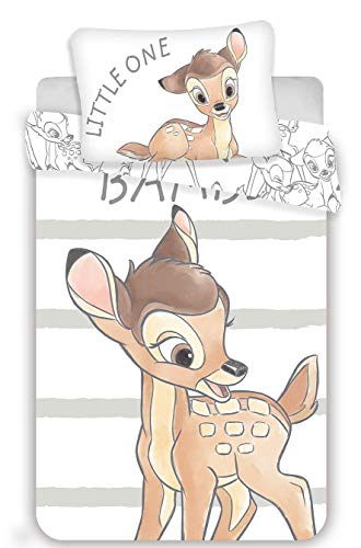 Kinderbettwäsche Disney III 2-teilig 100% Baumwolle 40x60 + 100x135 cm mit Reißverschluss (Bambi Stripes) von KiGATEX