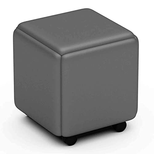 5-in-1-Magic-Cube-Hocker-Kombinationen, Nesthocker mit Sitz aus PU-Leder, Rahmen und Rädern aus Kohlenstoffstahl, stapelbarer Sofa-Esszimmerstuhl (Größe: 45 x 45 x 45 cm, Farbe: Grau), Dekoration von KiLoom