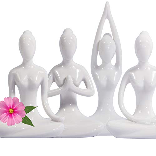 10,8 cm weißes Set mit 4 dekorativen Porzellan-Keramik-Figuren, Yoga-Figuren, Meditationsraum, Yoga-Lehrer-Kollektion, Geschenke für Yoga-Liebhaber, Frauen, Yogi-Freak von KiaoTime