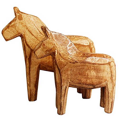 KiaoTime Dala Pferd, 2 Stück, neutrale Malerei – schwedische Dala Pferd Statue – Vintage unlackierte Holz-Pferd-Figur Statue Pferd (kann selbst gemalt Werden) (Dala Horse) von KiaoTime