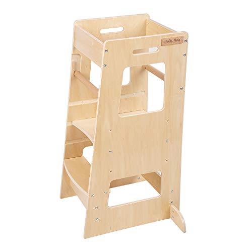 KiddyMoon Lernturm Für Kinder Lernstuhl Höhenverstellbar Tritthocker Montessori-Möbel Kitchen Helper Für Babys Küchenhelfer Trittschemel, Modell ST-003, Natürlich von KiddyMoon