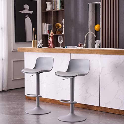 Kidol & Shellder Barhocker 2er Set Grau Esszimmerstühle, Höhenverstellbar 360° Drehbar mit Rückenlehne und Sitzkissen, Barhocker aus PU Leder Kunststoff Metall, für Home Kitchen Counter Bistro… von Kidol & Shellder