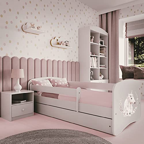 Kids Collective Kinderbett 160x80 cm mit Matratze, Rausfallschutz, Lattenrost & Schublade in weiß 80 x 160 Mädchen Bett rosa Pferd von Kids Collective