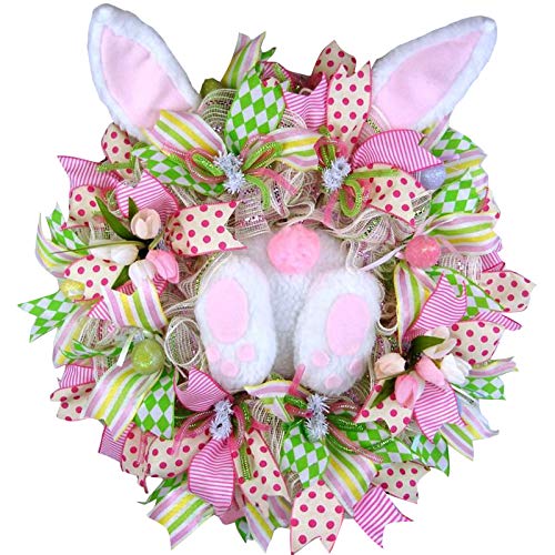 Osterkranz mit Hase Hintern Ohren, Ostern Kranz mit Hase Frühlingskranz Osterkranz Tür Willkommenskarte Türkranz an Der Haustür Verziert Beleuchtet Deko Frühling Osterhasen Wreath (E-012, One Size) von Kielsjajd