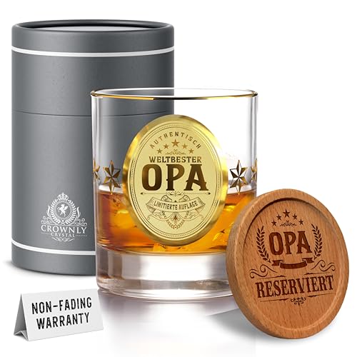 CROWNLY CRYSTAL® Ruhestand Geschenk für Opa Whiskyglas Mit Gravur Personalisierte Geschenke Vatertagsgeschenk für Männer Opa Geschenke Geburtstag Geschenk für Opa Von Enkel Opa Geschenk von CROWNLY CRYSTAL