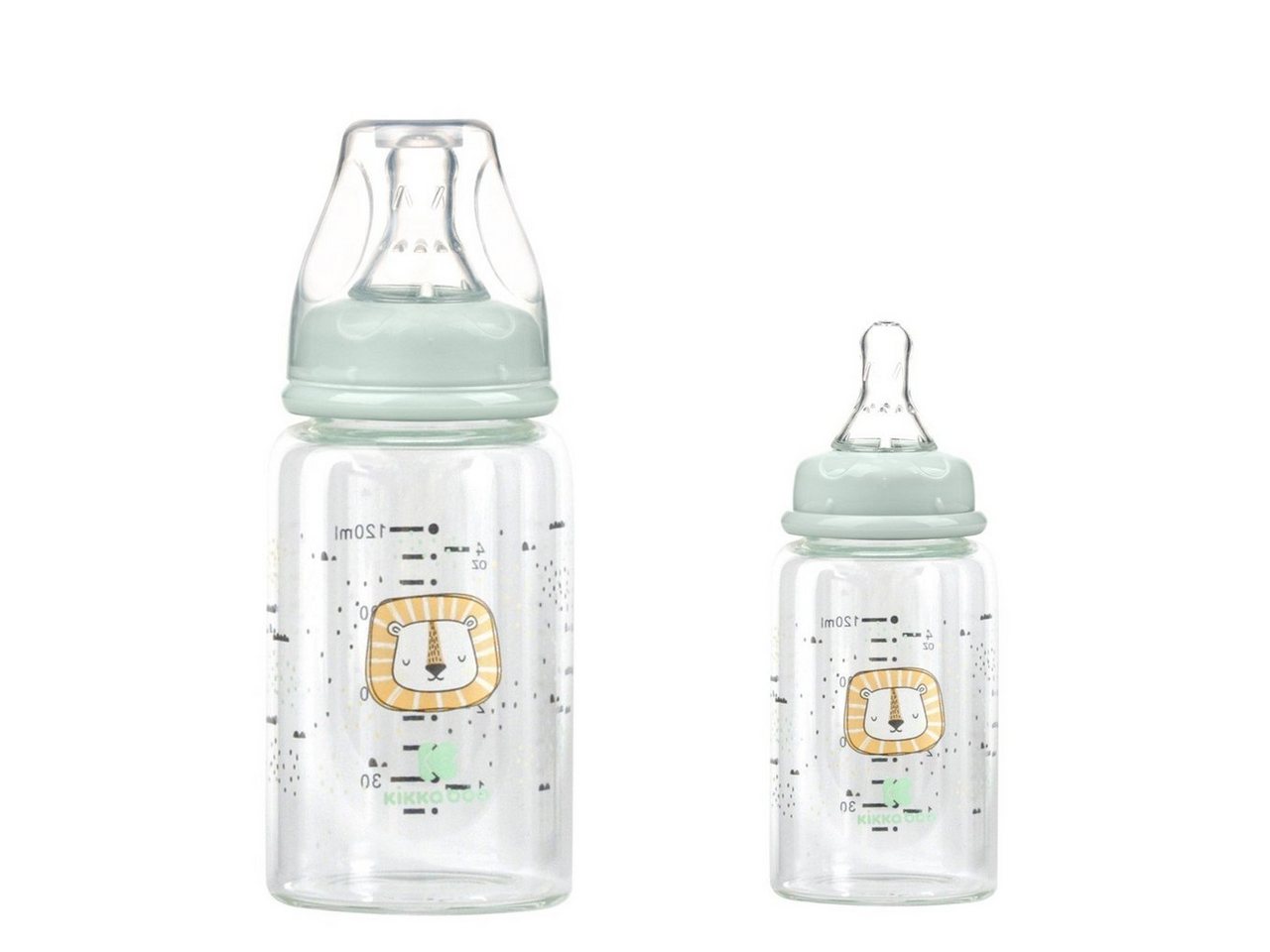 Kikkaboo Babyflasche Baby Glasflasche 120 ml, Savanna Anti-Kolik-Silikonsauger Größe S Deckel von Kikkaboo